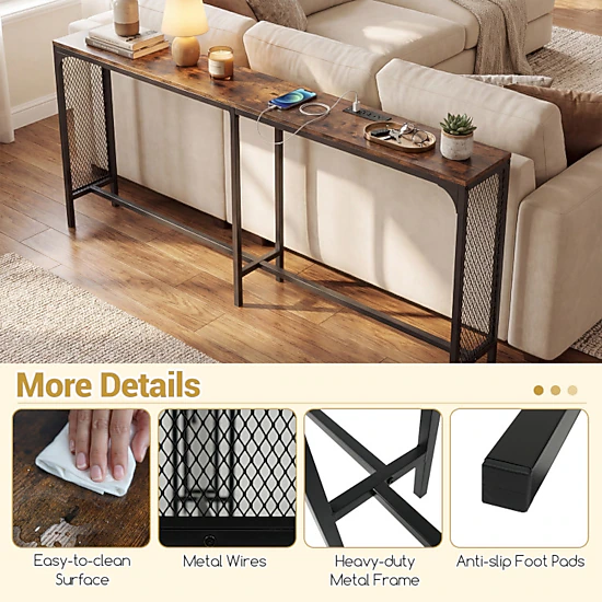 Hivvago 71 Inch Narrow Console Table With Power Outlet For Small Space