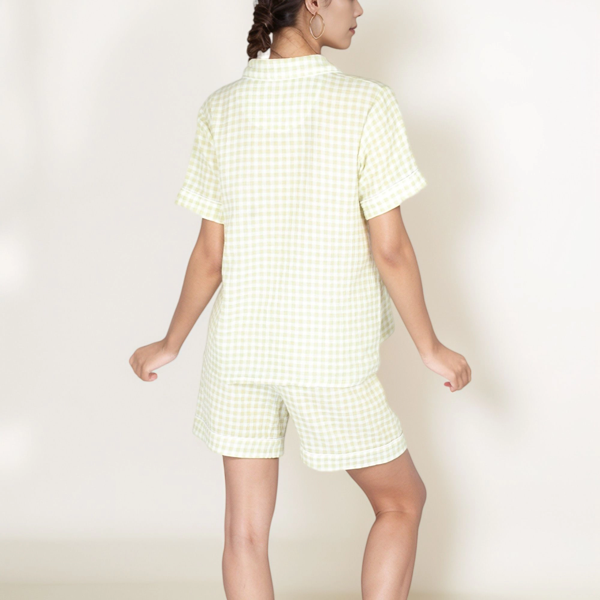 Anna-Kaci Women's Gingham Short Sleeve Pajama Set with Contrast Buttons and Matching Shorts