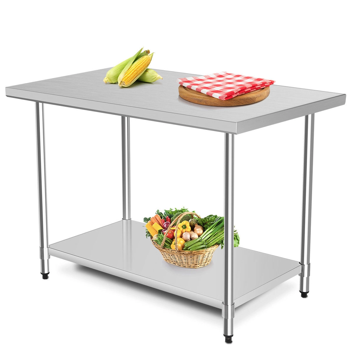 SUGIFT Silver 48-in x 30-in 550-lb Stainless Steel Commercial Kitchen Work Prep Table with Under Shelf
