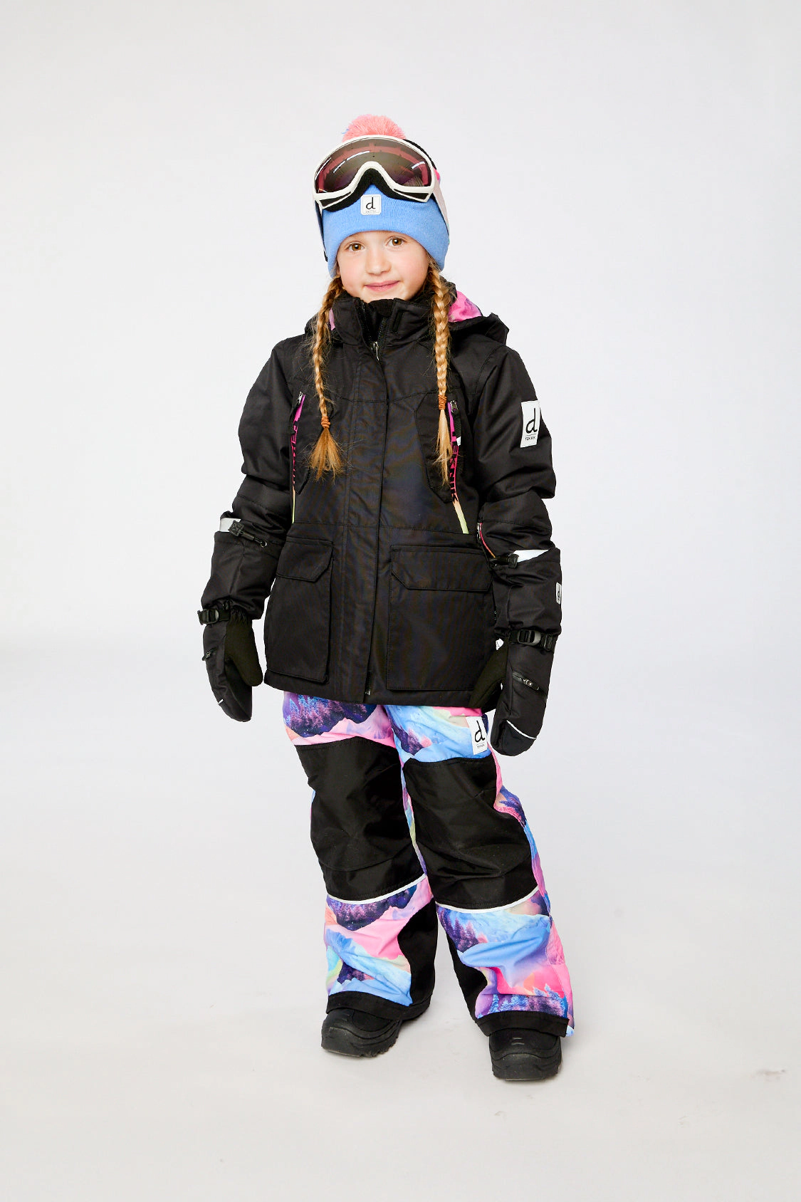 Deux par Girls Two Piece Teknik Mountain Print Snowsuit with Hooded Jacket and Snow Pants