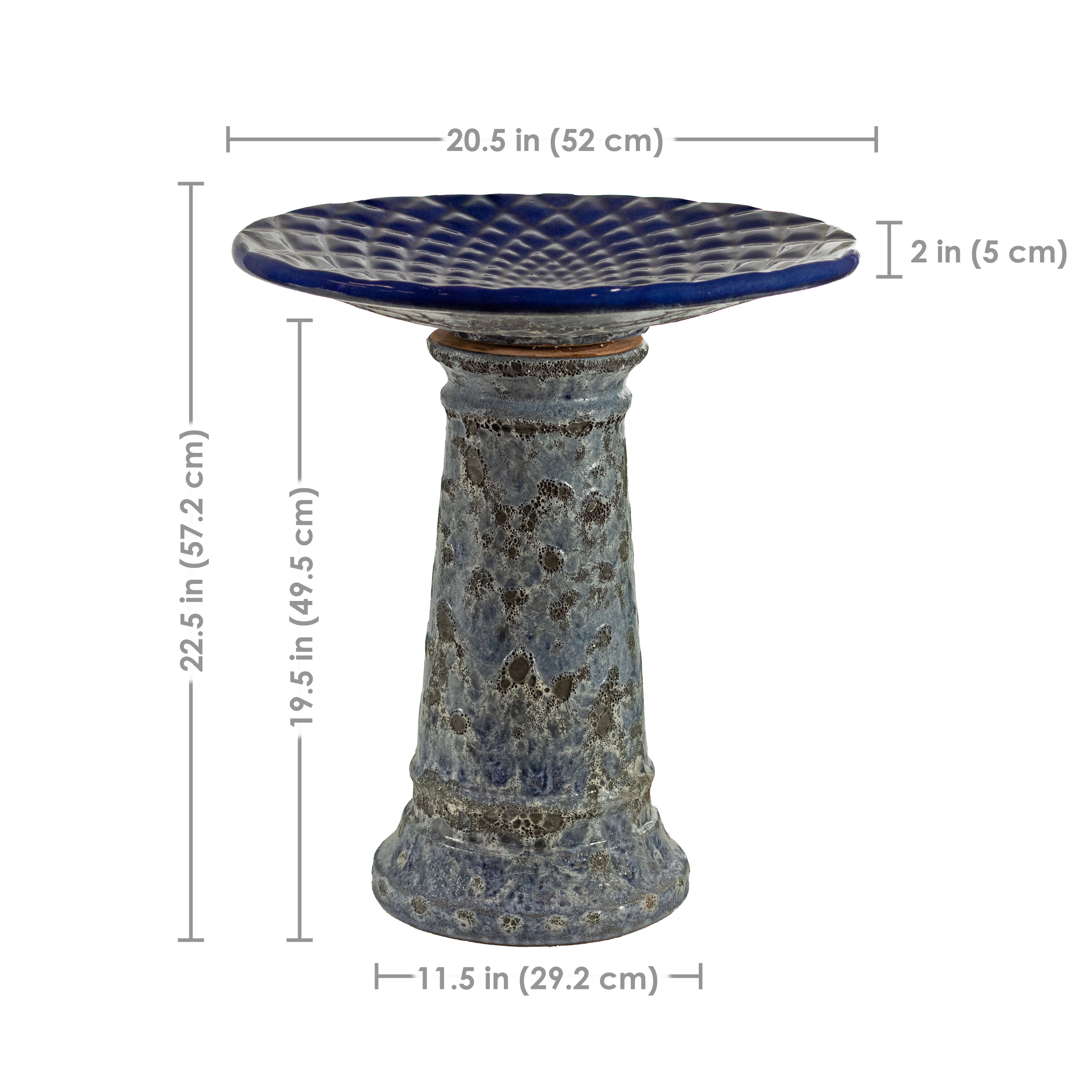 Sunnydaze Outdoor Ceramic Bird Bath, 22.5” H, Glazed Bowl, Blue Lava Finish