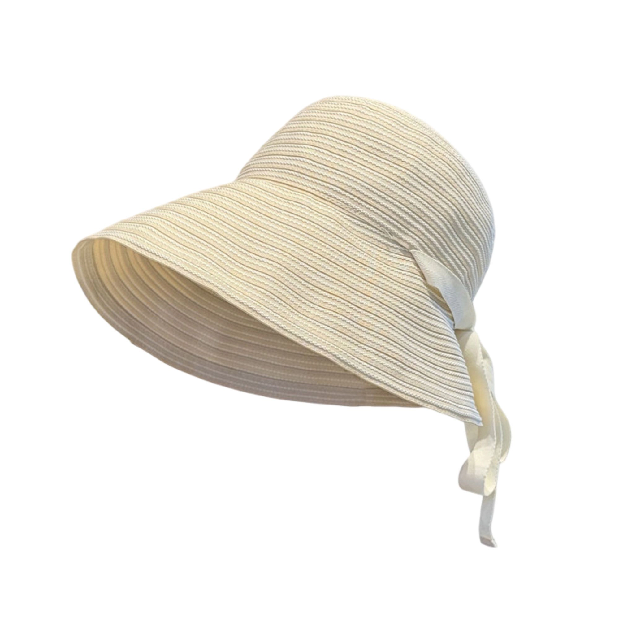 Anna-Kaci Women's Striped Wide Brim Sun Hat with Tie Back