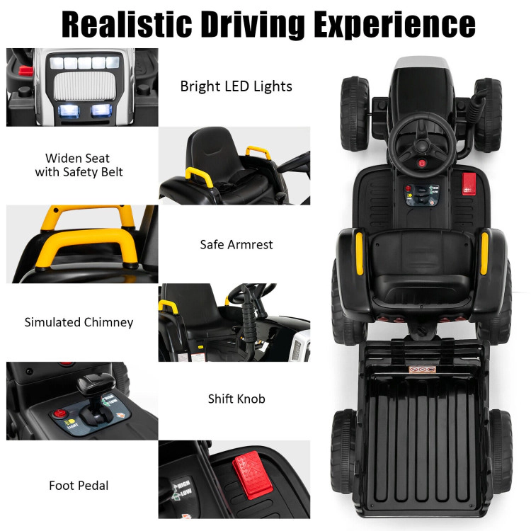 Hivvago 12V Ride on Tractor with 3-Gear-Shift Ground Loader for Kids 3+ Years Old