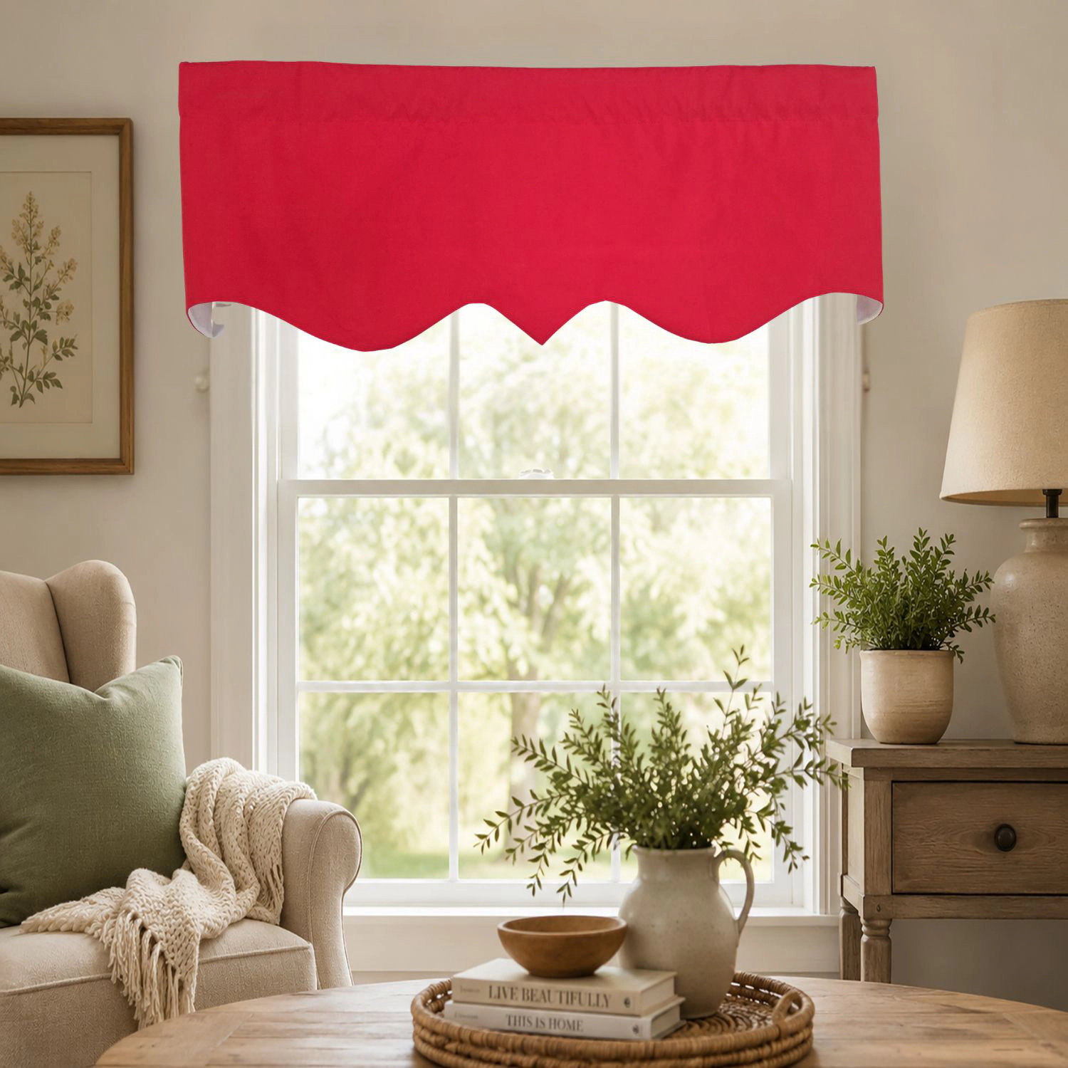 RLF Home 100% Cotton Pure Solid Regal Lined Window Valance 50 x 17 Lip Stick Red