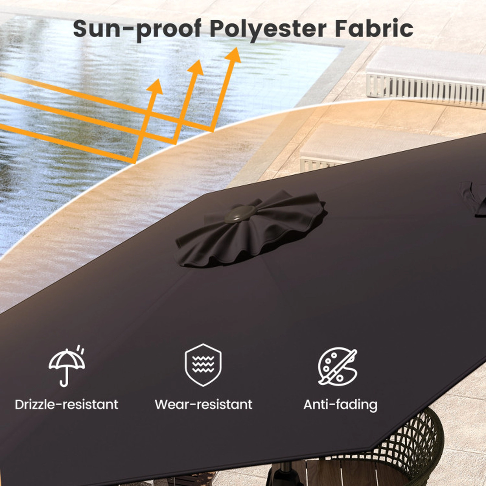 SUGIFT 7.5-ft Outdoor Patio Heavy Duty Market Umbrella with Crank Lift and Push Button Tilt Black