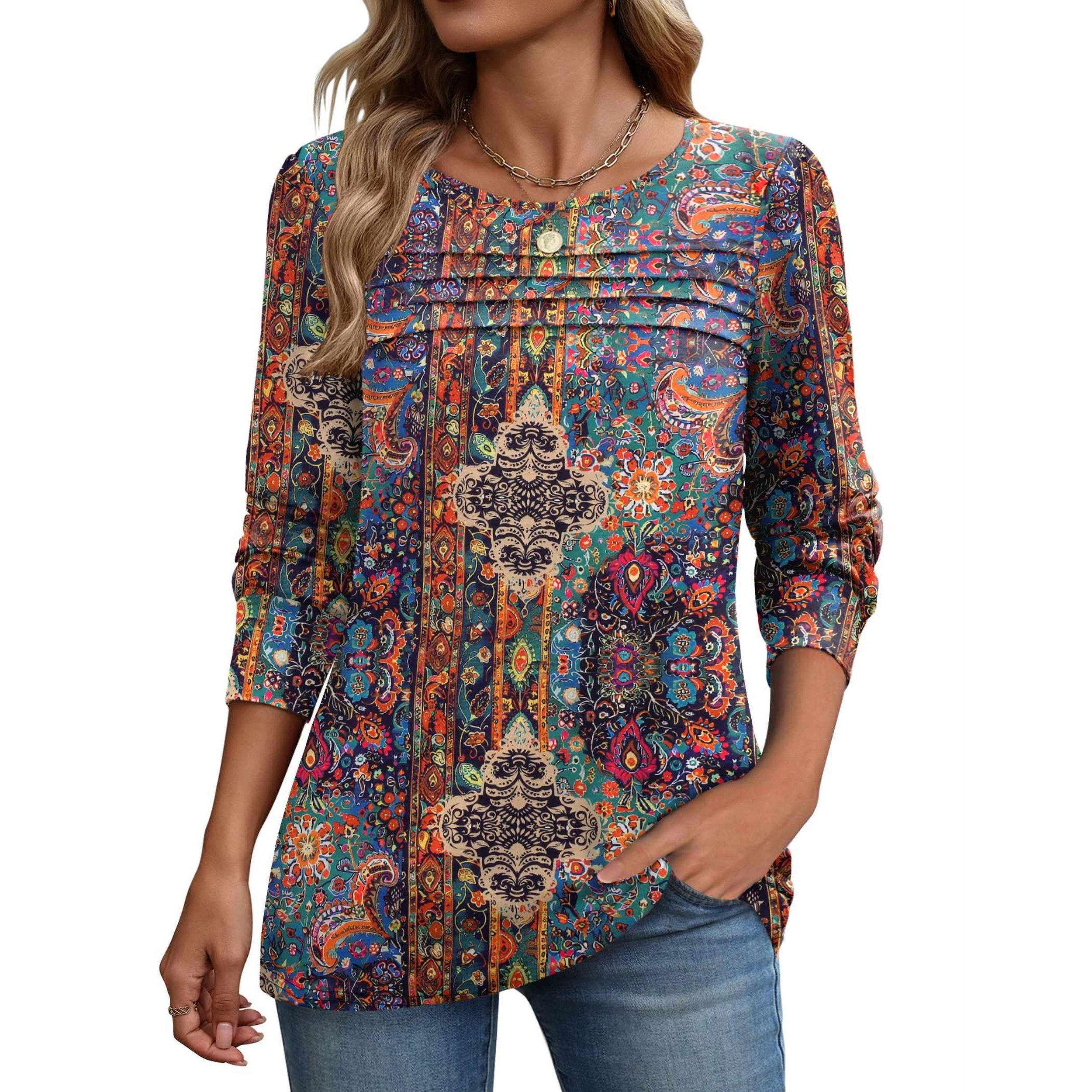 Zeagoo Women Pleated Crew Neck Tunic Top
