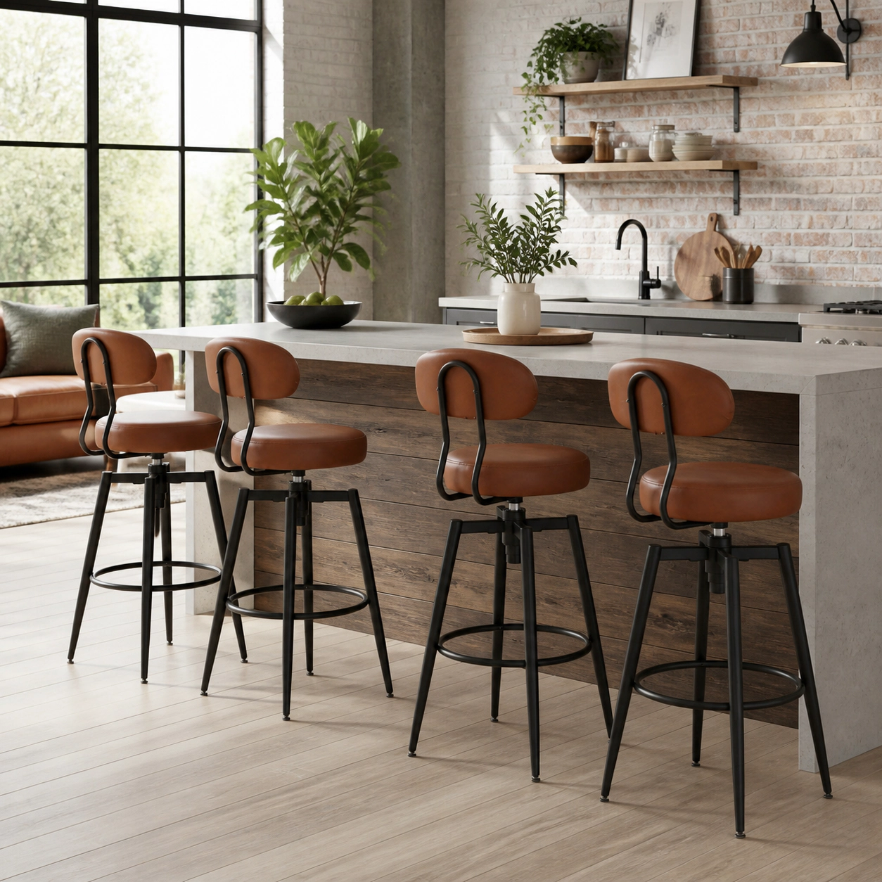 SUGIFT Set of 4 30-Inch Faux Leather Swivel Bar Stools, 330-Lb Capacity, Curved Back