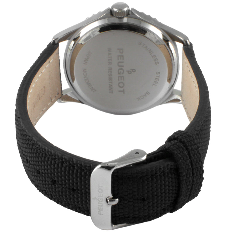 Peugeot Men's Sport Bezel Watch with Yellow Dial and Black Canvas Strap