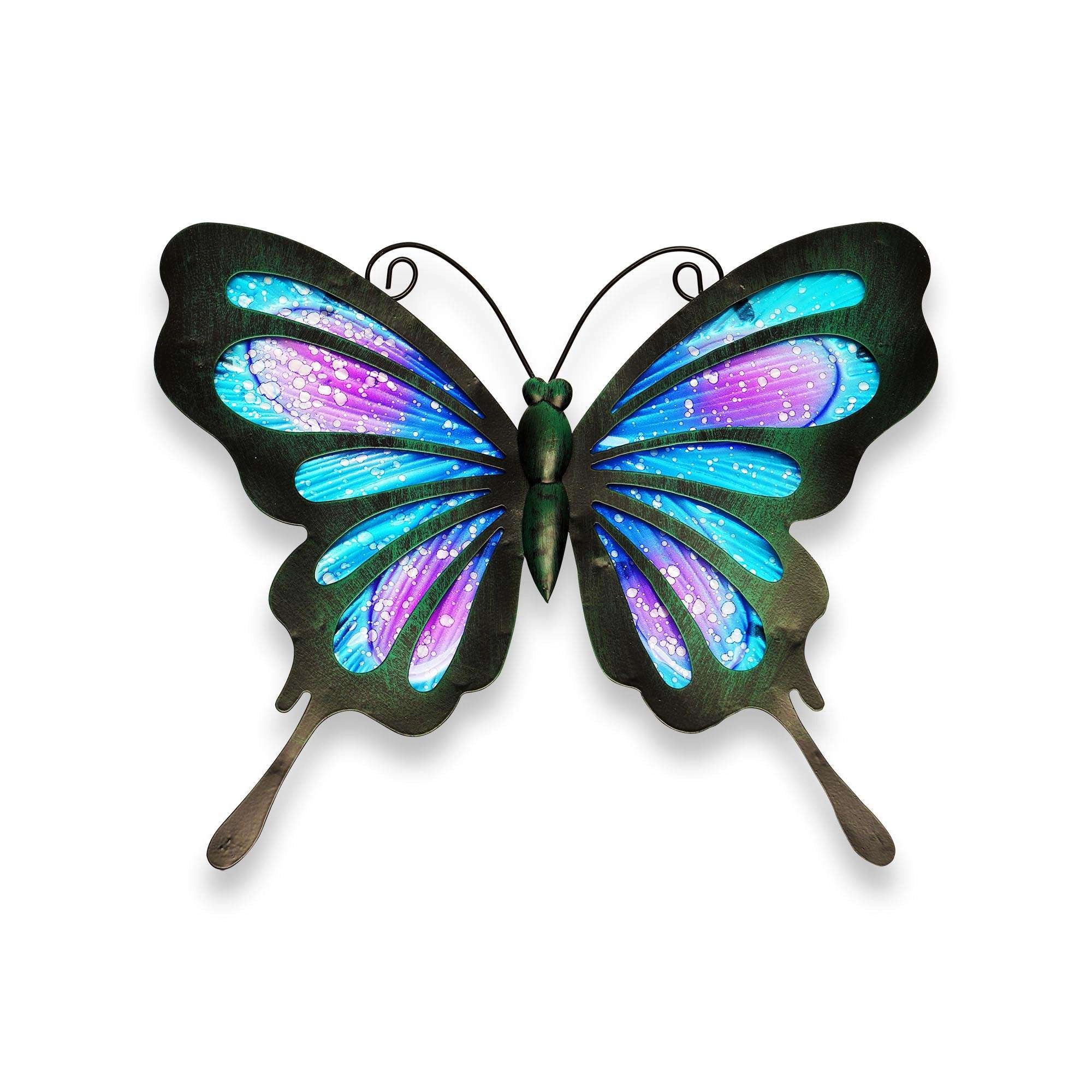 G128 Hand-Painted Blue and Purple Metal Butterfly Wall Art