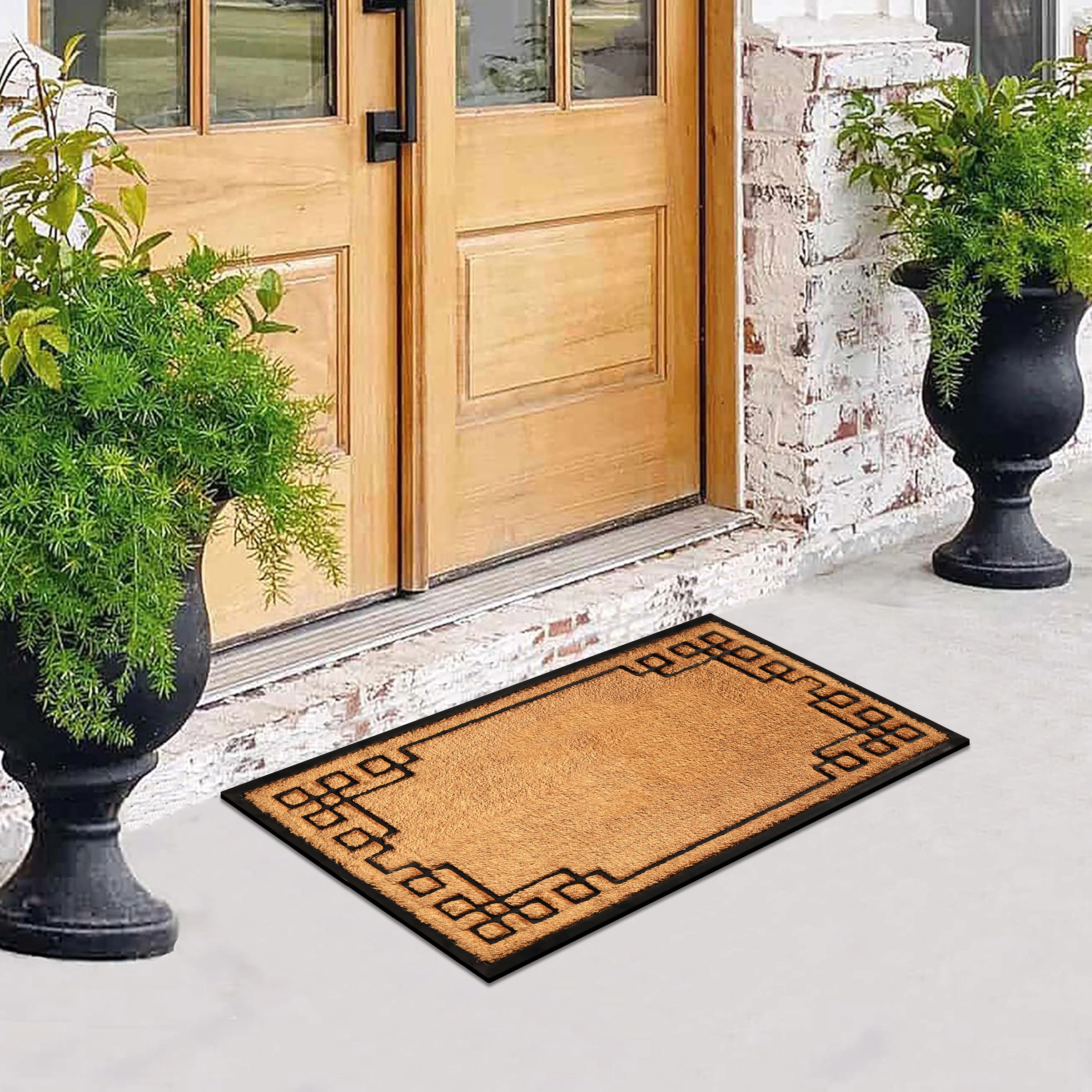 A1HC Coir and Rubber Door Mat 24x39 Inches Heavy Duty Non-Slip Dirt-Trapping Plain Key Greek