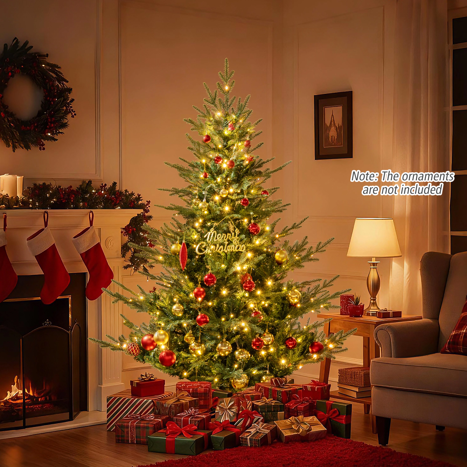 SlickBlue Green PVC Artificial Christmas Tree with LED Lights