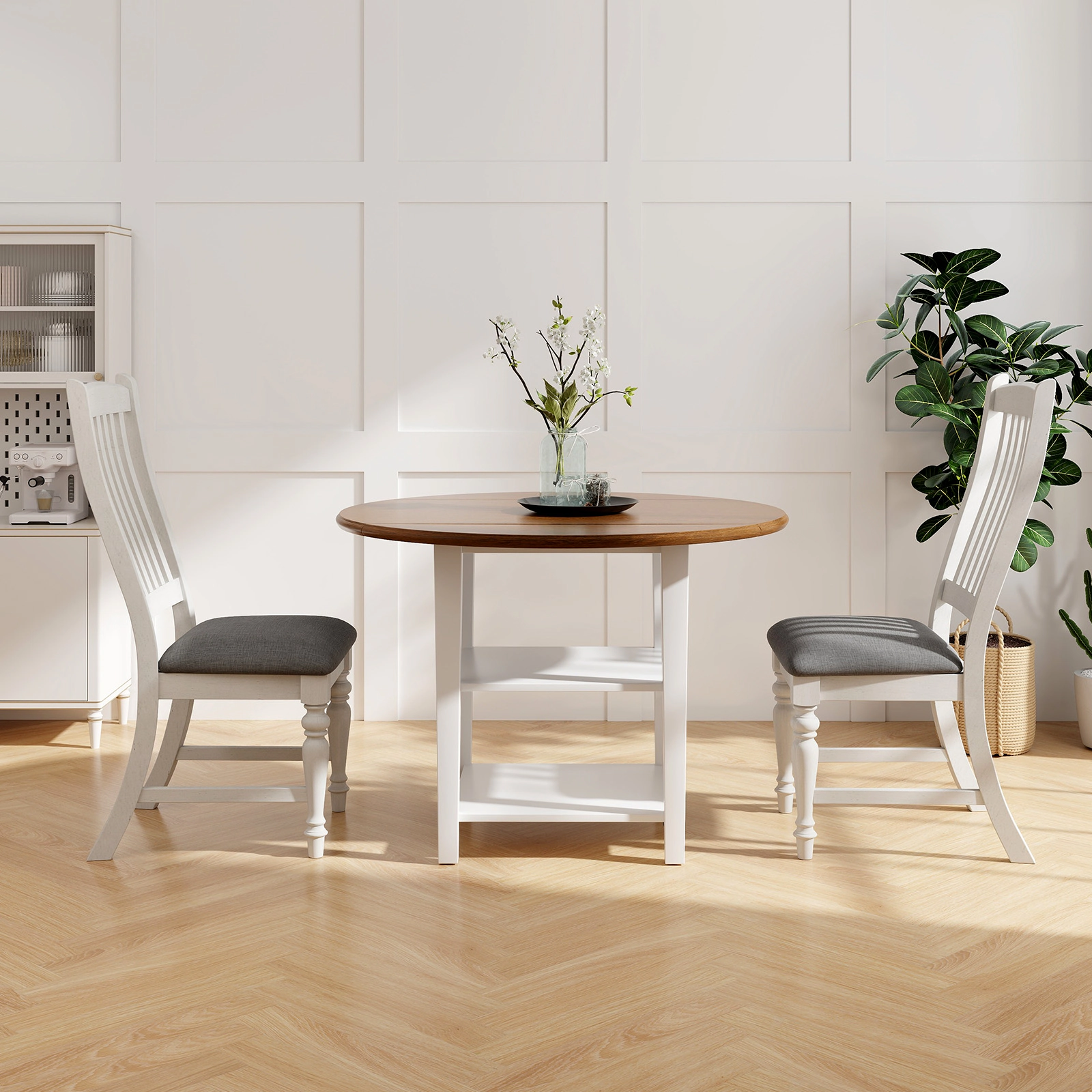 Dining Chairs Set of 2, Tall-Back Kitchen Side Chairs, Solid Wood Legs, White