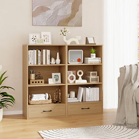 Costway 42'' Tall 4-tier Storage Shelf Wood Bookcase with Drawer Home Organizer Display Rack Black