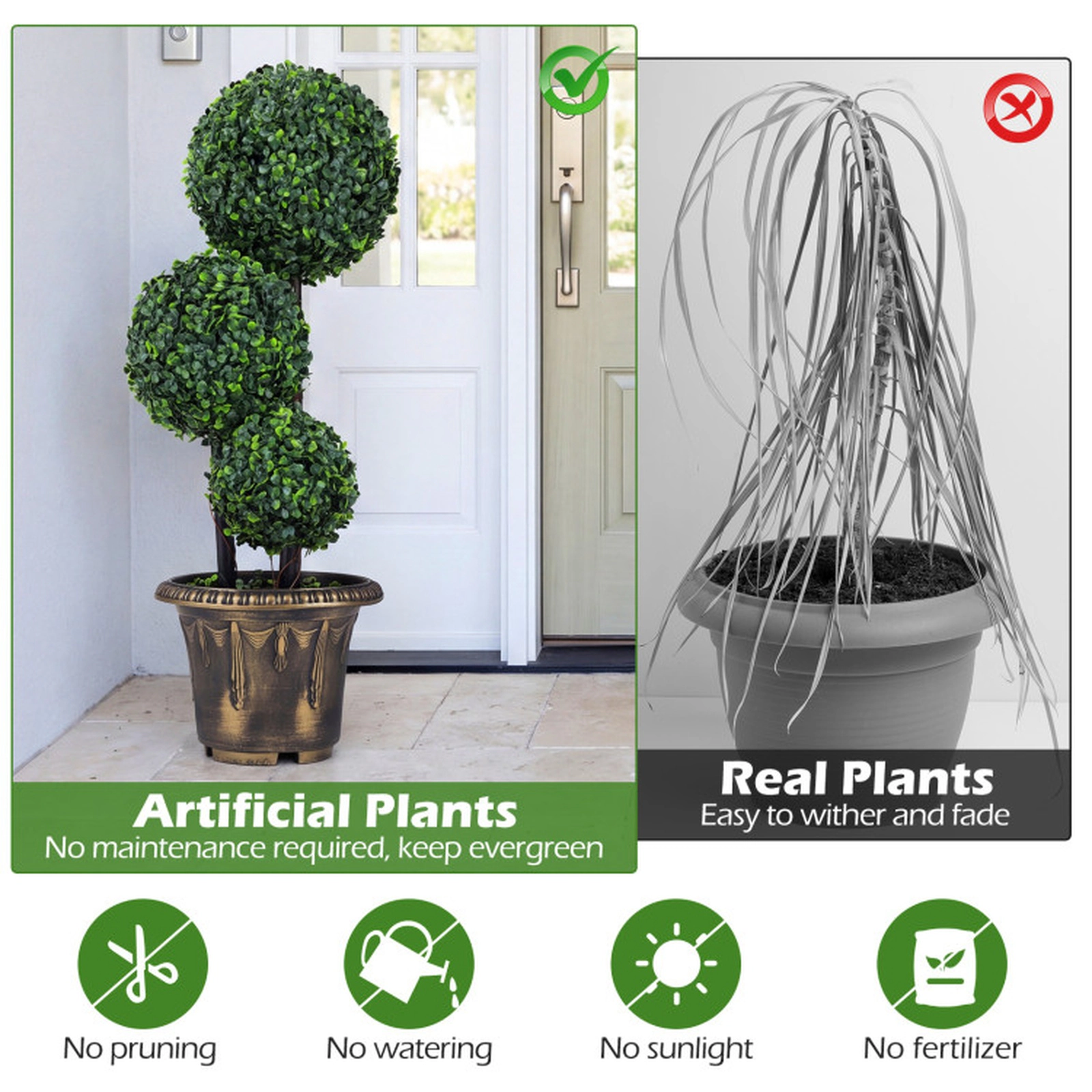 SUGIFT 3-Ball Wood Vine Wrap Moss Base Artificial Boxwood Topiary Tree 29-in Tall 9.5-in x 7.5-in Pot 9.5-lb Green
