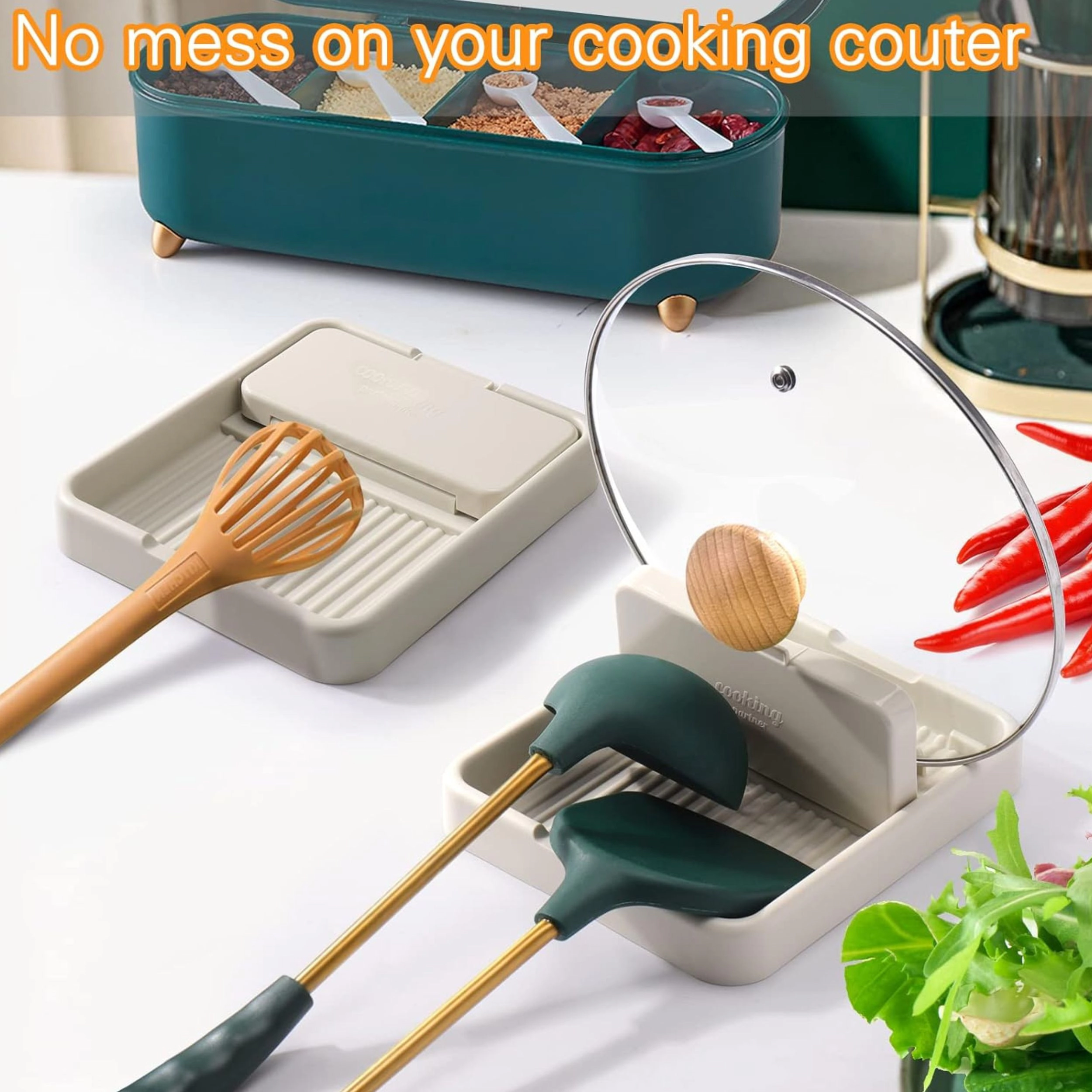 Stock Preferred Heat Resistant Plastic Spoon Rest with Lid Holder for Stove Top Kitchen Utensils
