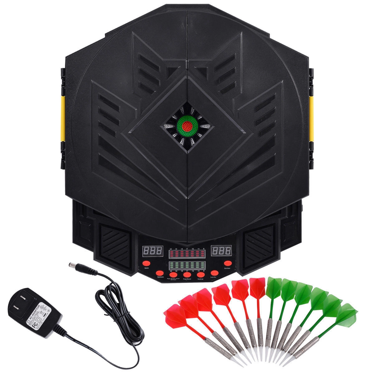 SUGIFT Electronic Dartboard Set LCD Display 13.5-in Target 27 Games 216 Variations 1-8 Players 12 Soft Tip Darts Black