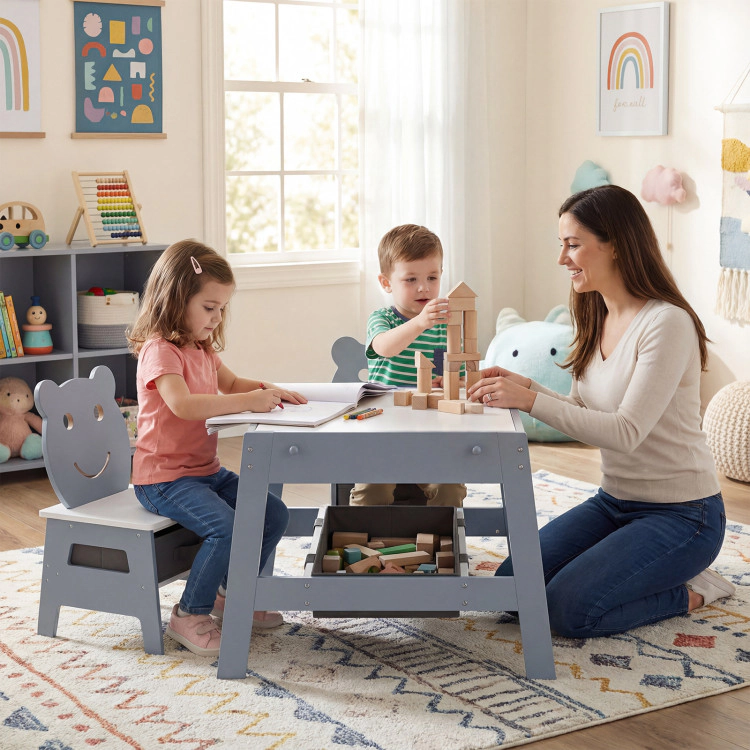 Hivvago Toddler Table And 2 Chairs 5-In-1 Cute Art Desk Set With Reversible Chalkboard Whiteboard