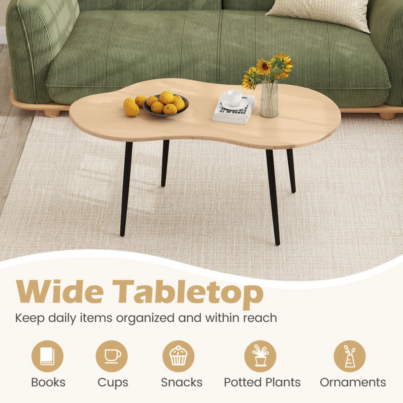 SUGIFT Cloud Shape Irregular Coffee Table 110-lb Capacity Natural