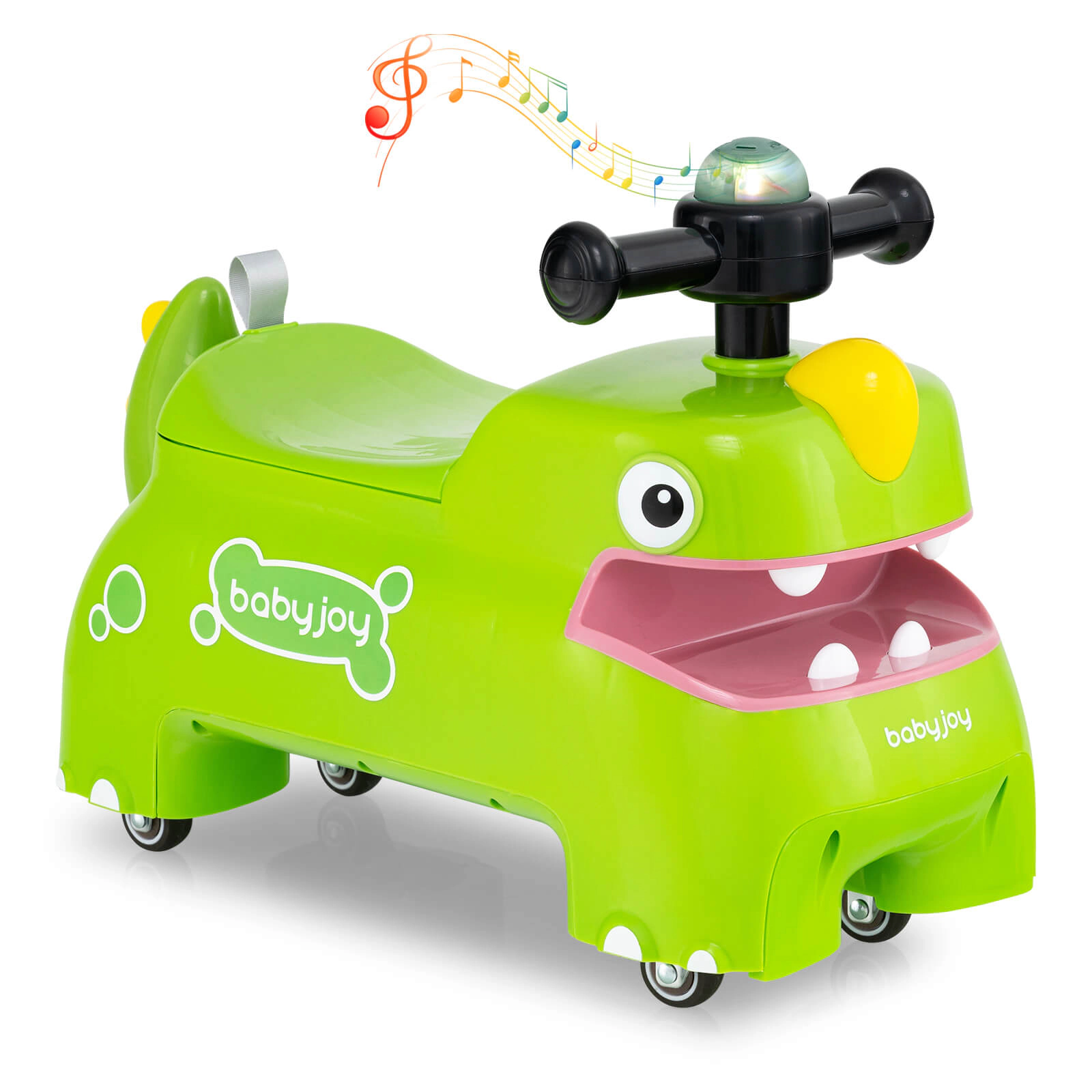 Costway Ride on Toy Baby Dinosaur Sliding Car with 4 Universal Casters Under-Seat Storage Yellow