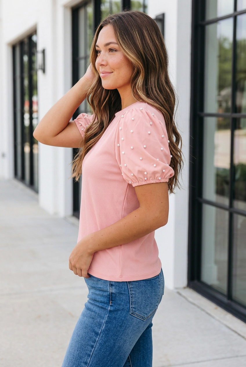 Threaded Pear Womens Summer Puff Sleeve Top