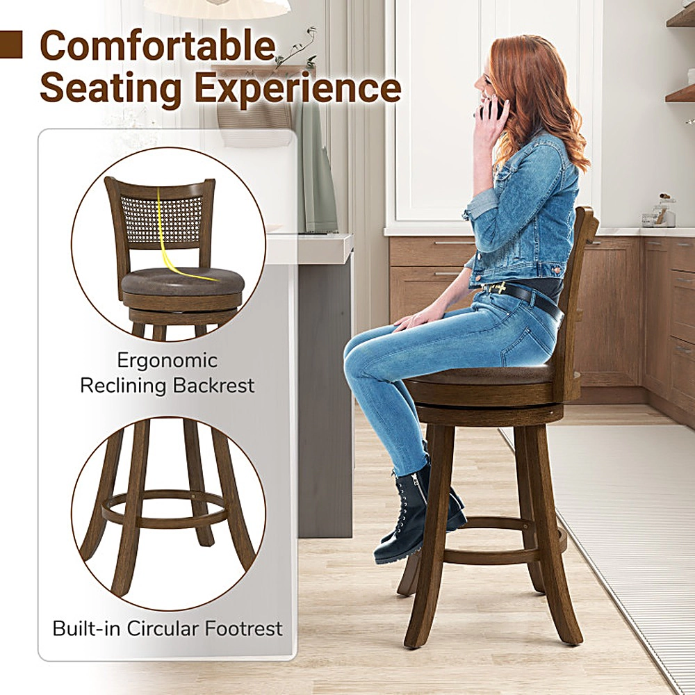 SUGIFT Swivel Counter Height Bar Stools with 25-in Seat 400-lb Capacity Brown