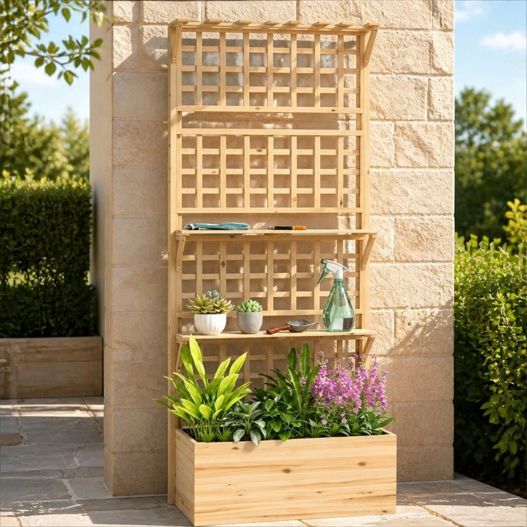 WOW PIONEER Tall Standing Wood Planter Box for Plant Display Patio Balcony Outdoor