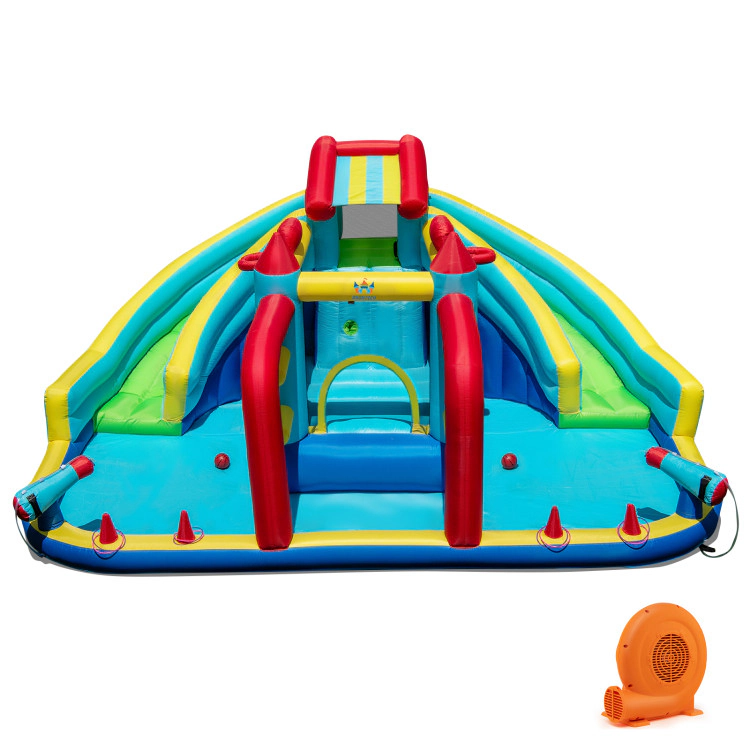 Hivvago Inflatable Double Water Slide Park with 750W Blower and Obstacle Course