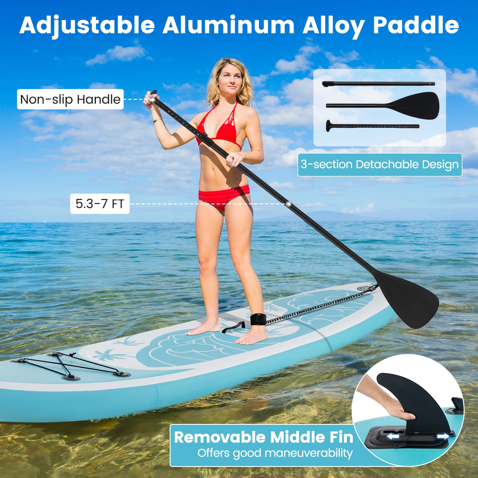SUGIFT 10-ft 255-lb Capacity Inflatable Stand Up Paddle Board with V-Shaped Nose Triple Fins and Hand Pump