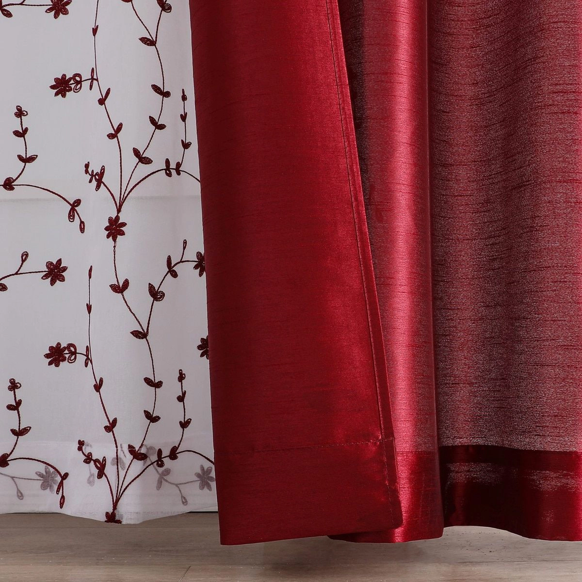 Kate Aurora Gloria Embroidered 6 Piece Rod Pocket Coordinating Sheer Window Curtain Panels