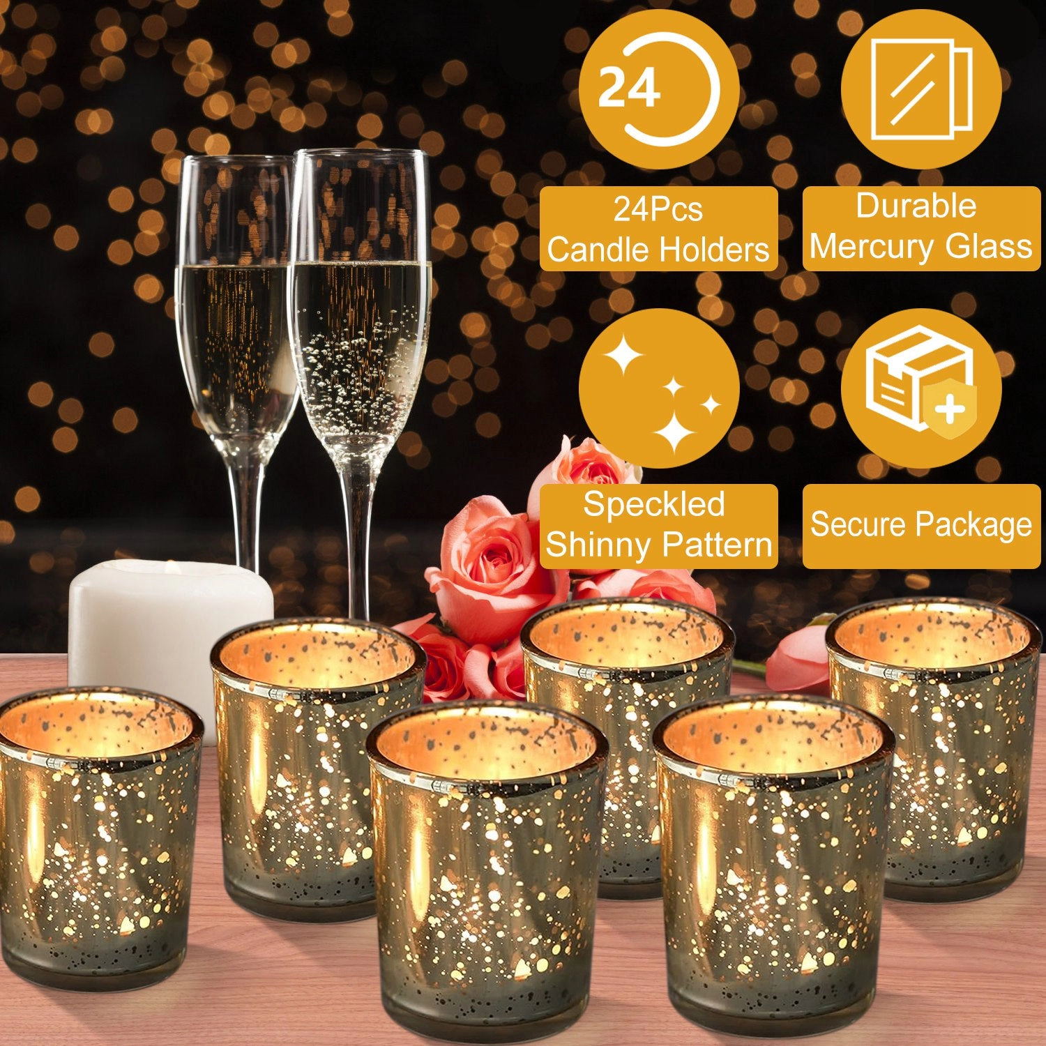 GBruno 24-Piece Mercury Glass Votive Candle Holders