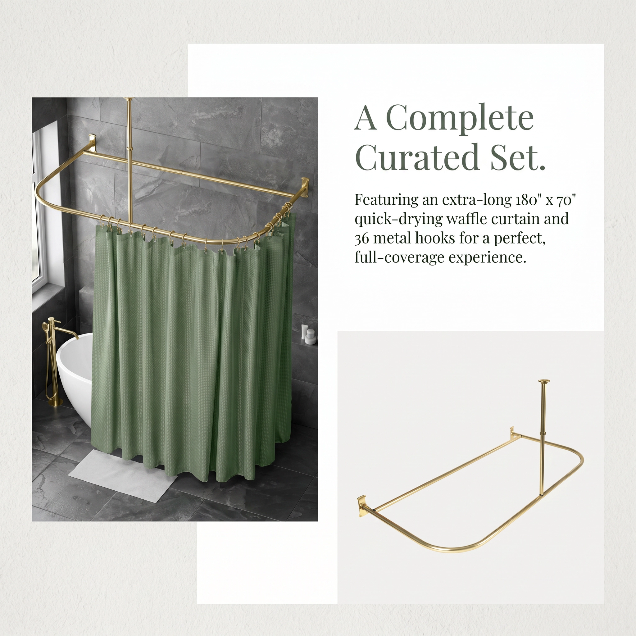 Utopia Alley D-Shaped Shower Rod with Ceiling Support, 28-68" Large Space Rod, Curtain 180x70 inch