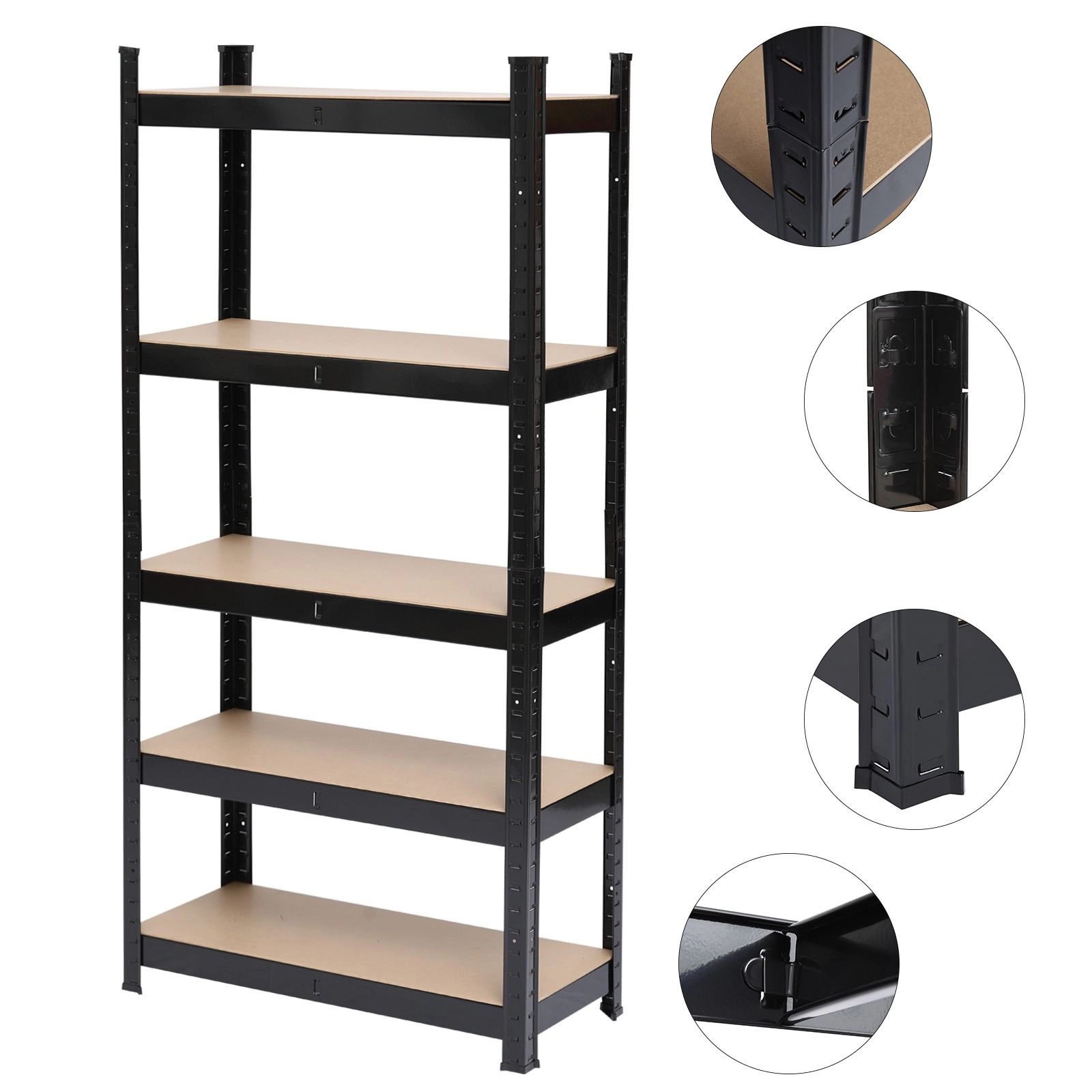 Flynama 5 Tier Metal Storage Rack 59.1 x 27.6 x 11.8 in with MDF Boards Heavy Duty for Home Kitchen Garage and Office