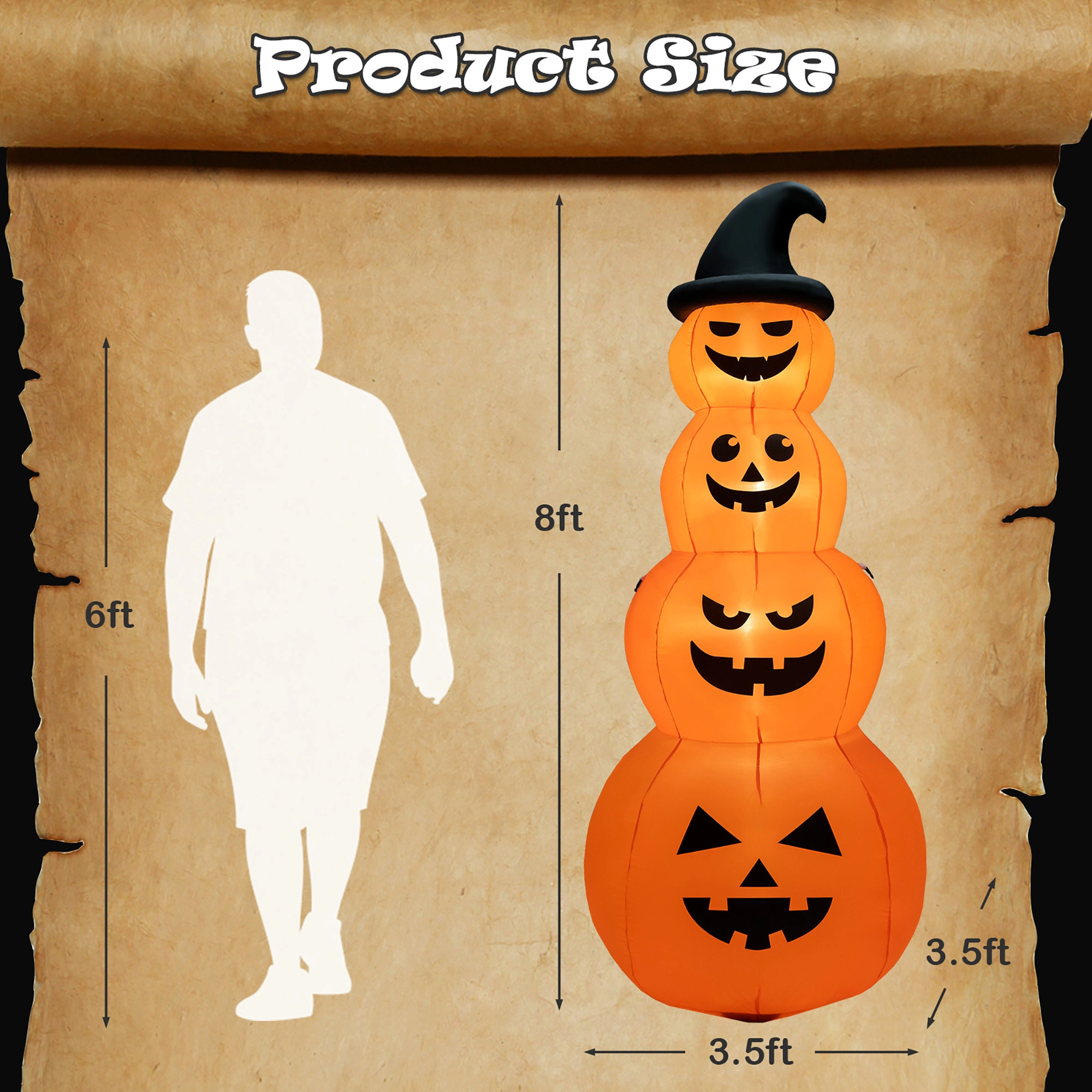 LJG 8 Feet Inflatable Halloween Pumpkins Stack with Built-in LED Lights