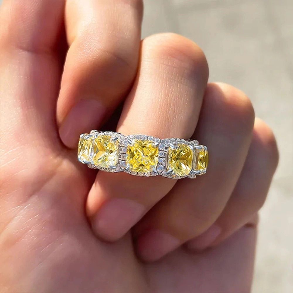 Luxury Women's Engagement Rings with Yellow Cubic Zirconia Fashion Wedding Band Jewelry