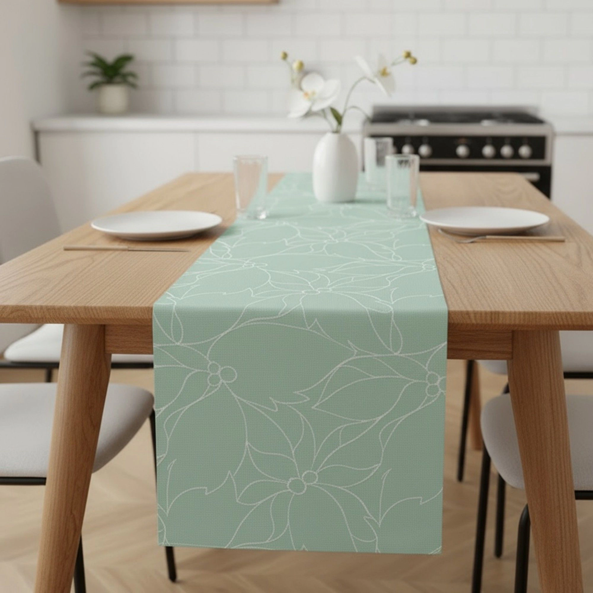 Alilang Women Floral Line Art Table Runner with Soft Woven Finish