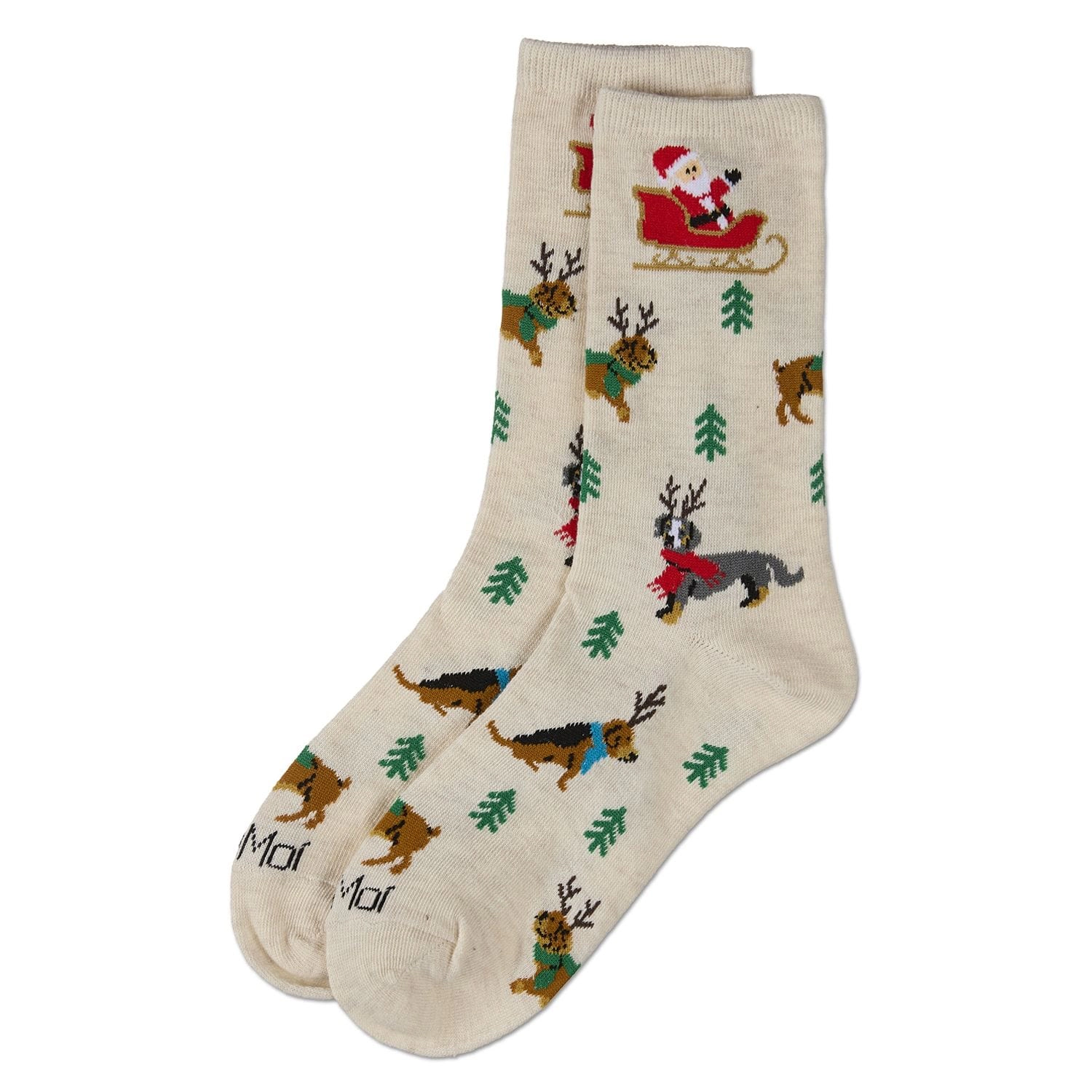 MeMoi Women's Reindeer Pups Holiday Crew Socks