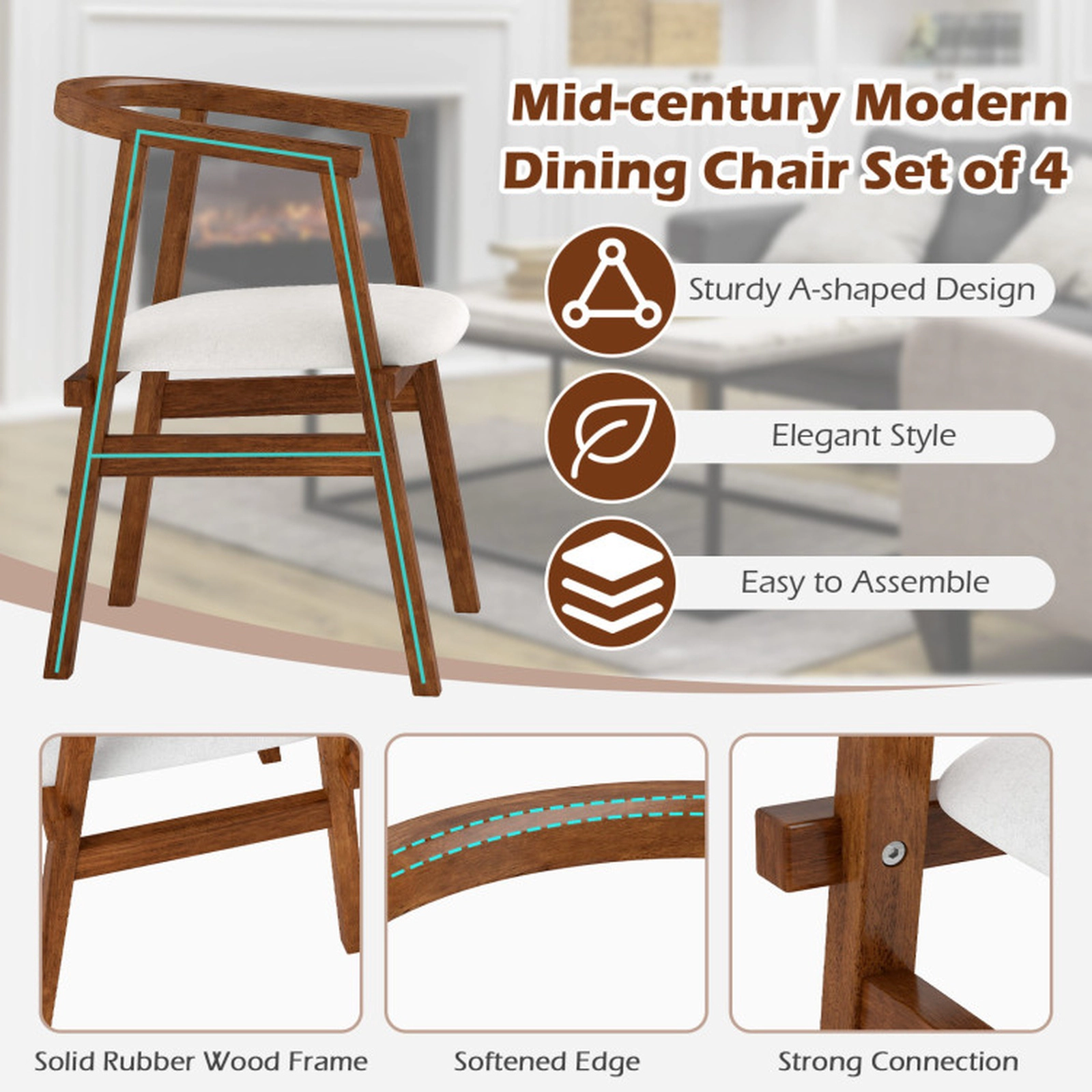 SUGIFT Set of 2 Rubber Wood Wrap Around Armrest Dining Chairs 23-in x 21.5-in x 29.5-in 340-lb Capacity Walnut