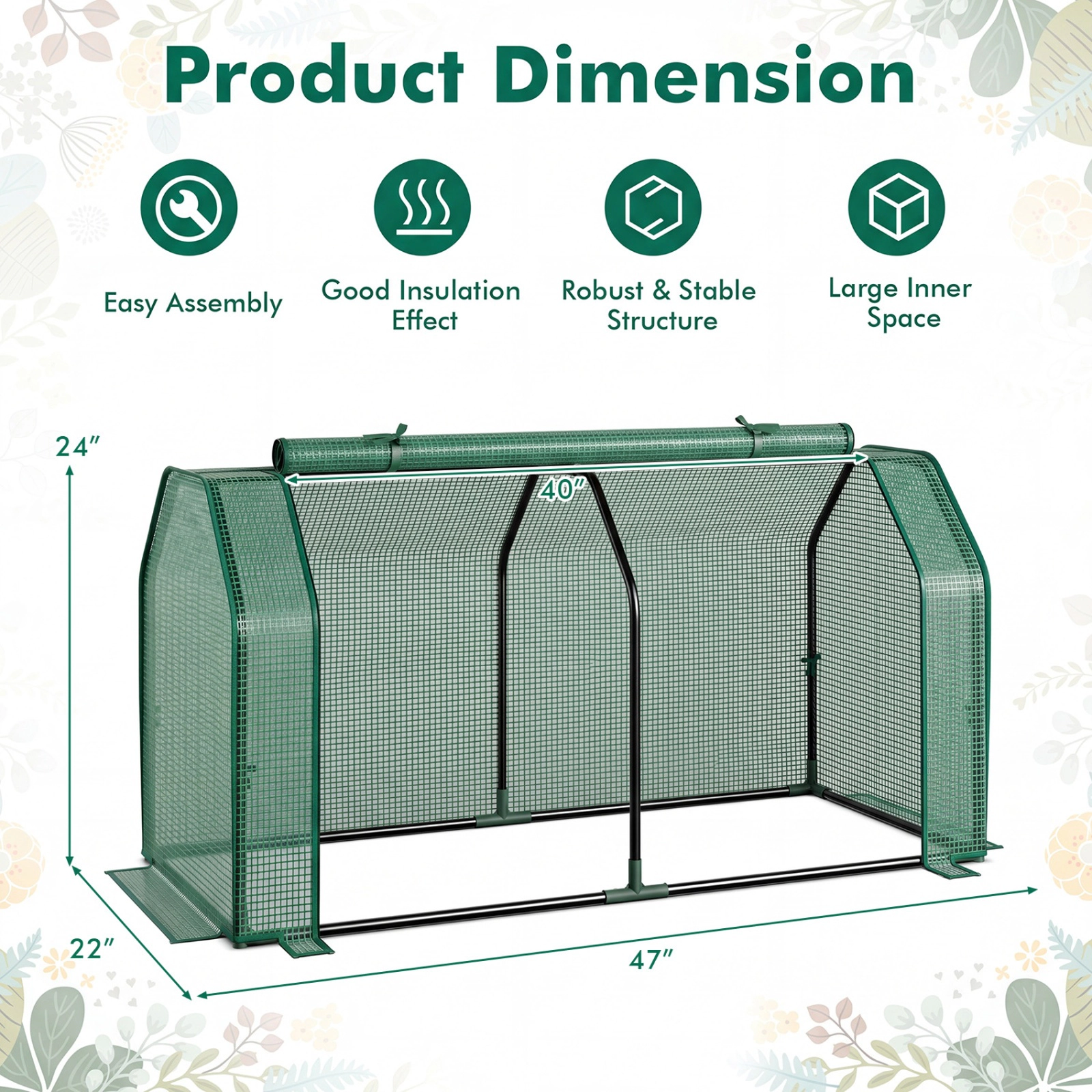 SUGIFT Outdoor Portable Mini Greenhouse with PE Cover and Zippered Door 47-in Wide Frame White/Green