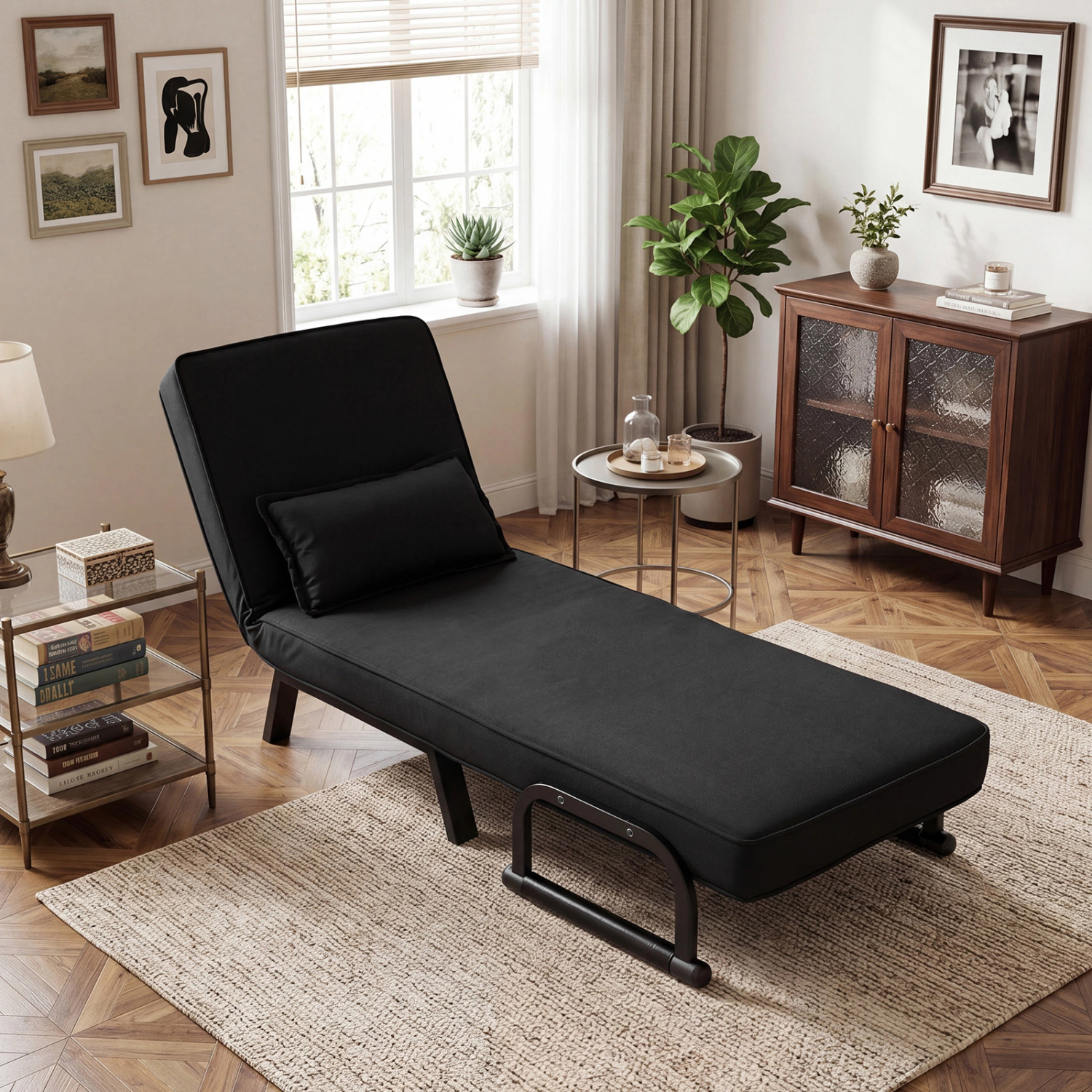 LJG Folding 6 Position Convertible Sleeper Bed Armchair Lounge Couch with Pillow