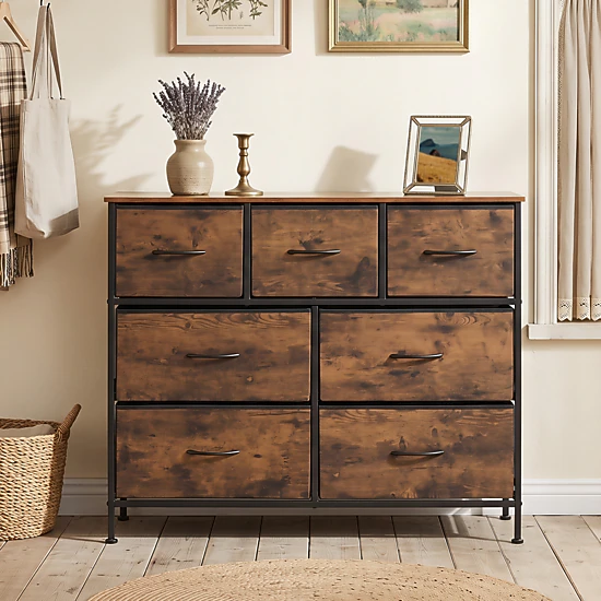LJG 7-Drawer Wide Dresser with 2-Sized Folding Fabric Drawers for