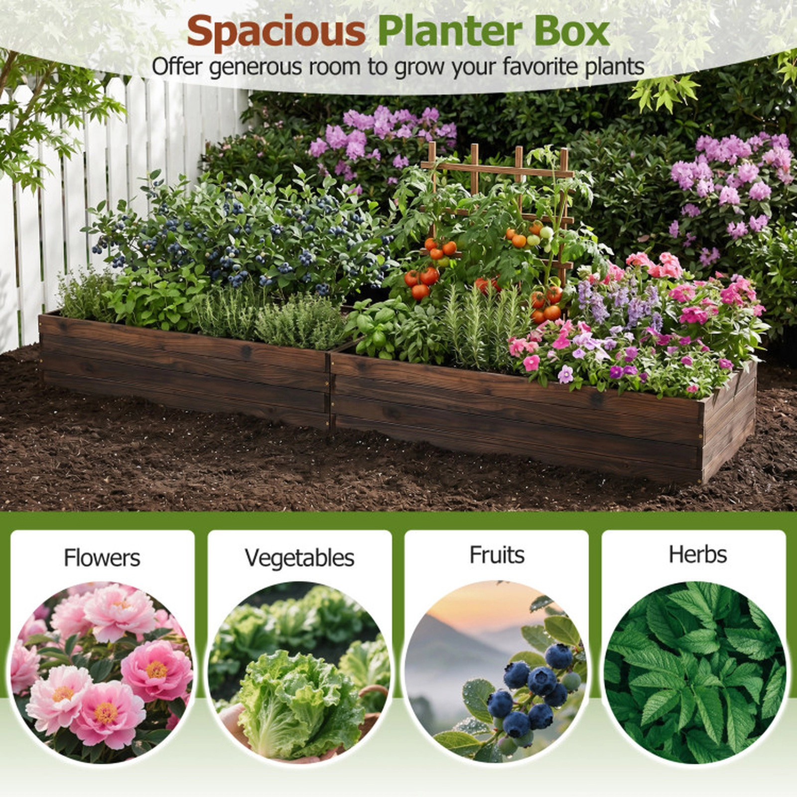 SUGIFT Brown Elevated Wooden Garden Planter Box with Open-Bottom Base 45-in W 23-in D 9.5-in H