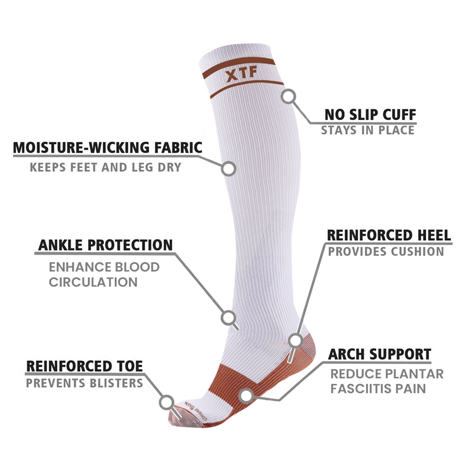 Extreme Fit Copper Compression Socks - Knee High For Running, Athtletics, Travel - 6 Pair