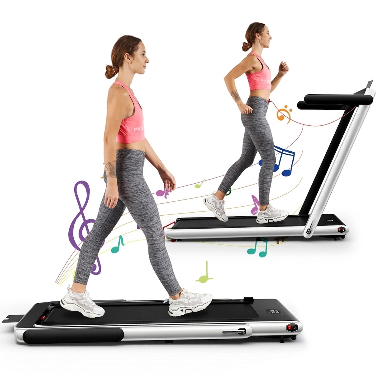 SUGIFT 2.25HP 2-in-1 Ab Machine Treadmill with APP Speaker and Remote 265-lb Capacity 39.3 x 16 in Running Area Green
