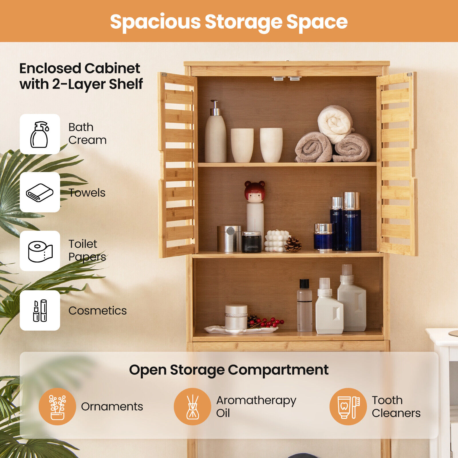 Slickblue Over The Toilet Bathroom Storage Cabinet with Adjustable Shelf and Doors