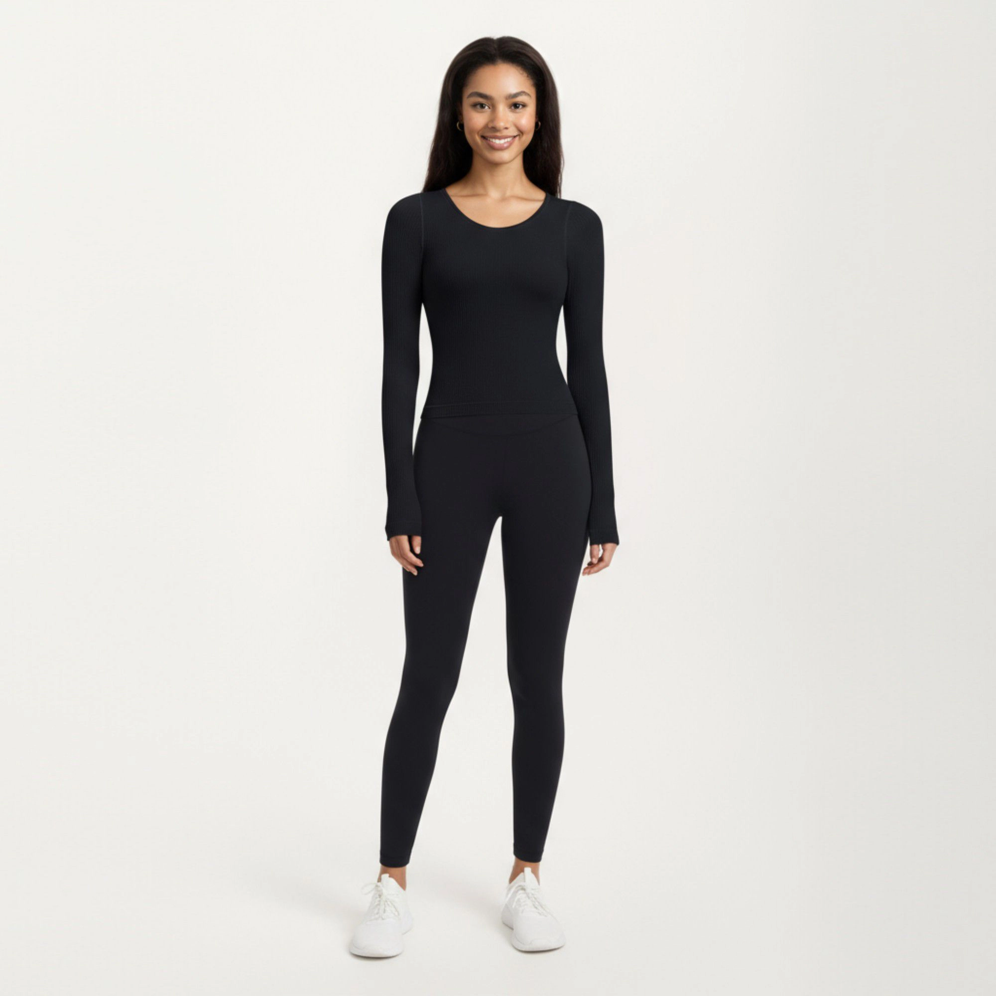 Anna-Kaci Women's Ribbed Long Sleeve Fitted Top with Crew Neck and Thumbhole Cuffs