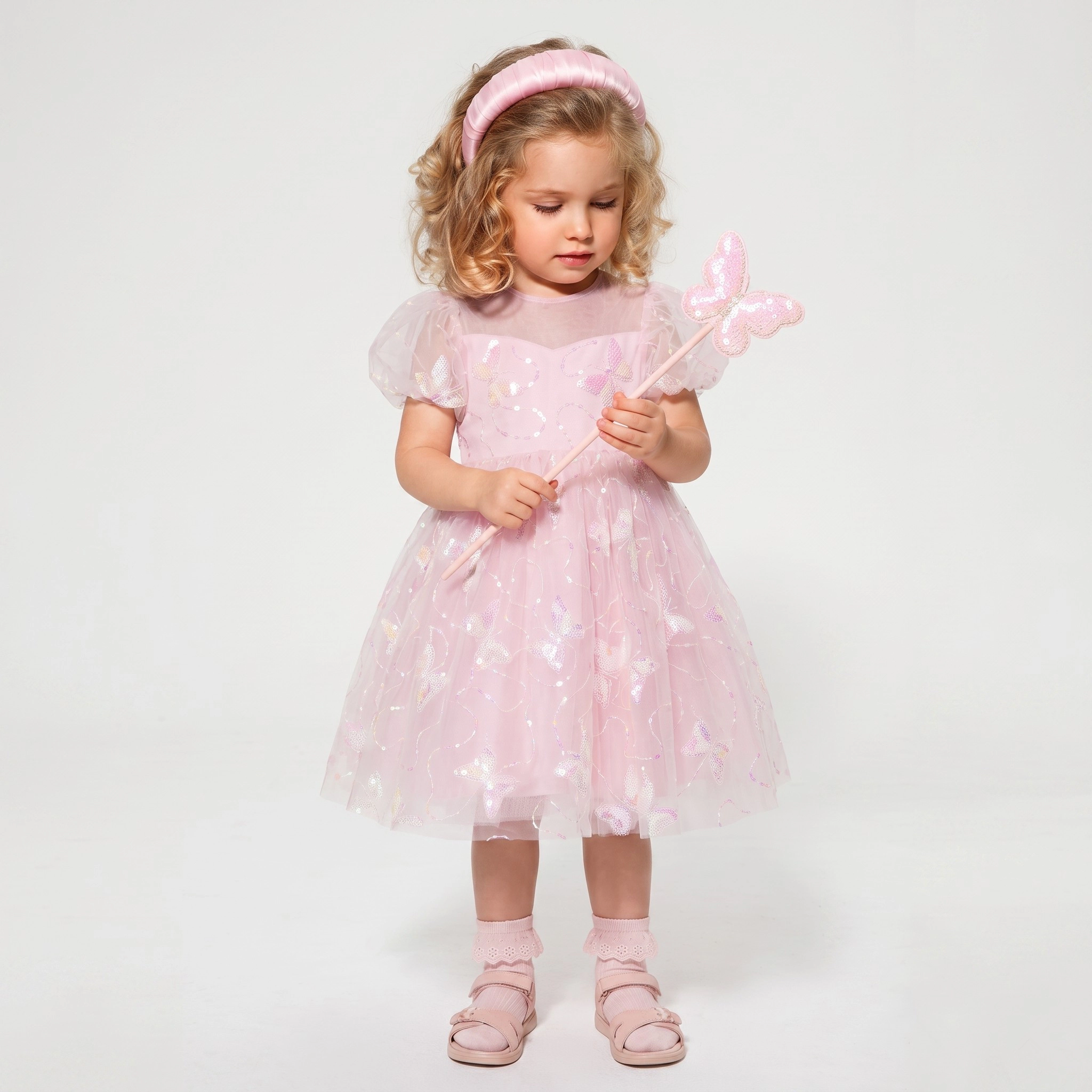 2Bunnies Girls' 3T-8Y Sparkly Butterfly Sequin Embellished Tulle Birthday Party Dress
