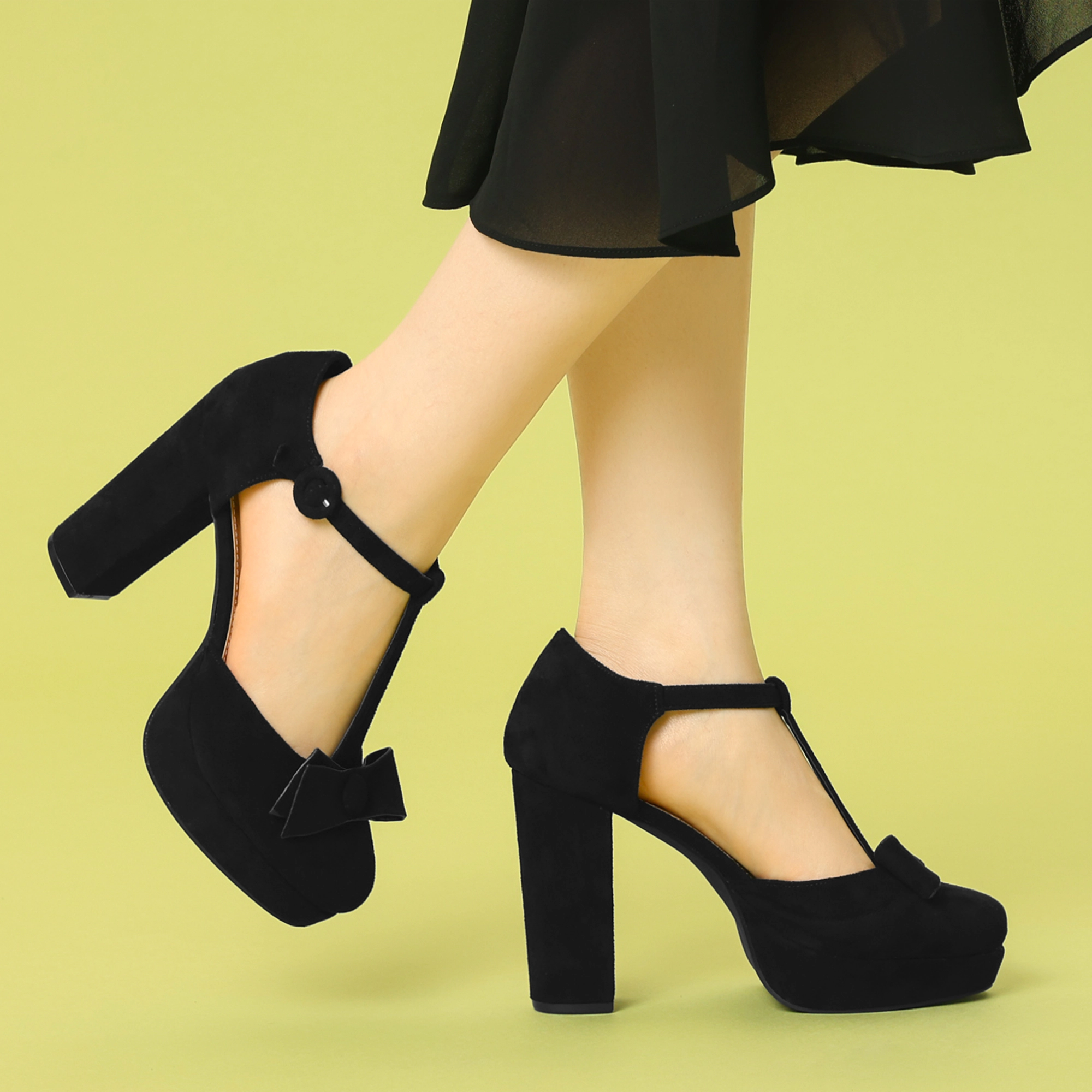 BLISSFUL STEP Women Party Chunky Platform Pumps Heels Dress Shoes