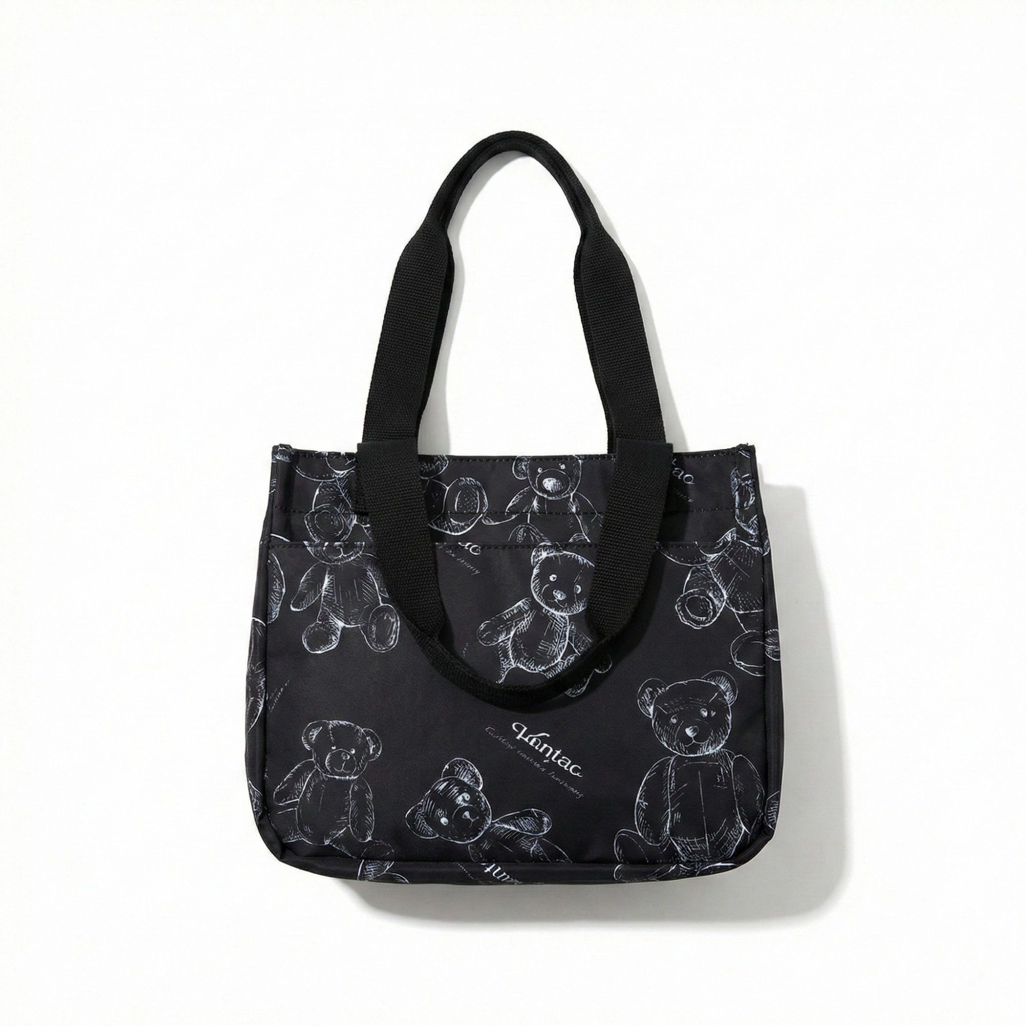 Alilang Women's Insulated Lunch Tote Bag with Teddy Bear Print Adjustable Shoulder Strap and Top Handles 8.6x10.3x6.7in
