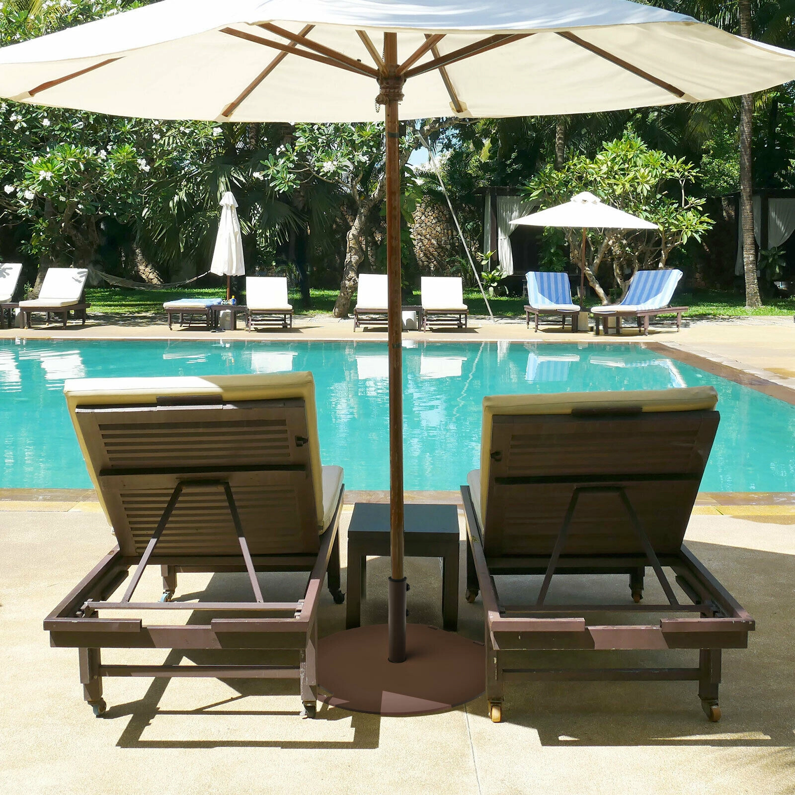 Slickblue Round 50 lb Steel Patio Umbrella Base with 3 Pole Adapters and Wheels