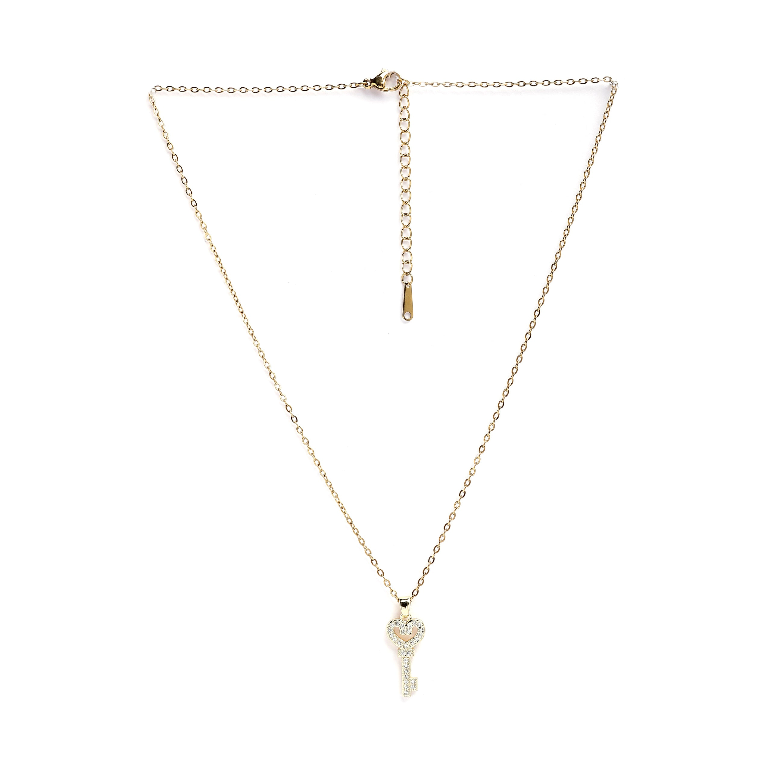 AGP PARIS Womens Diva Gleaming Heart Key Pendant 17 Inch Chain Statement Necklace